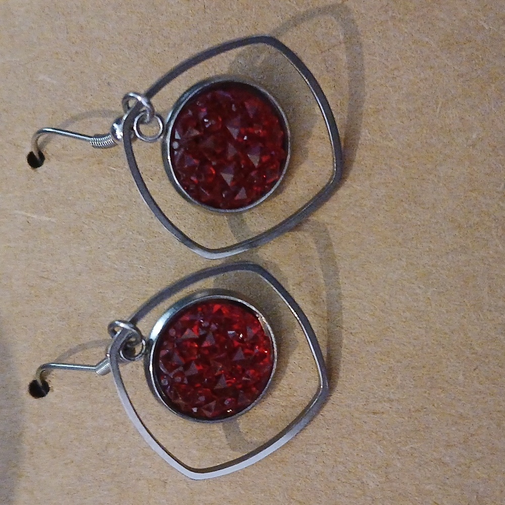 Elegant Silver and Red Dangle Earrings